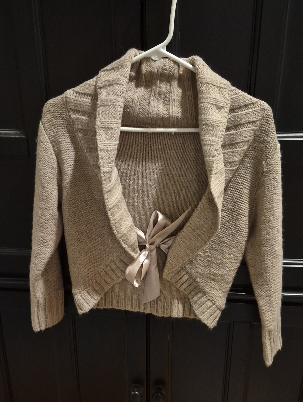 Source Unknown Cream Knit Shawl-Collar Tie-Front Cardigan